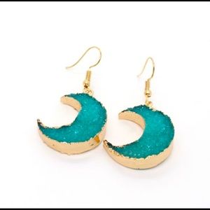 🦋Blazing🦋 Turquoise Moon Gold Druzy Dangle Earrings